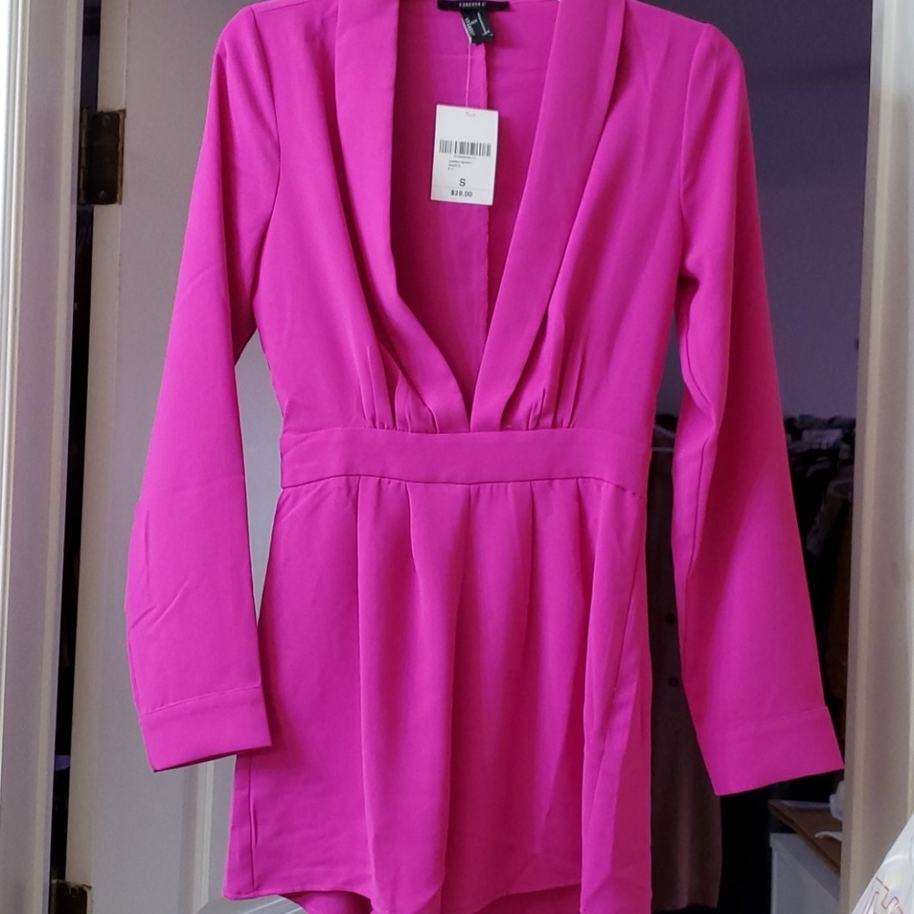 COPY - Forever 21 hot pink plunging romper NWT